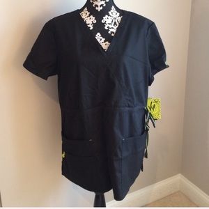 NWT Black Mock Wrap Plus Size Scrub Top